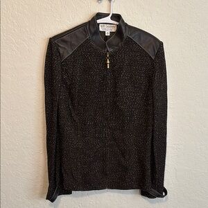 St. John Brown Zip Up Jacket with Textured Design